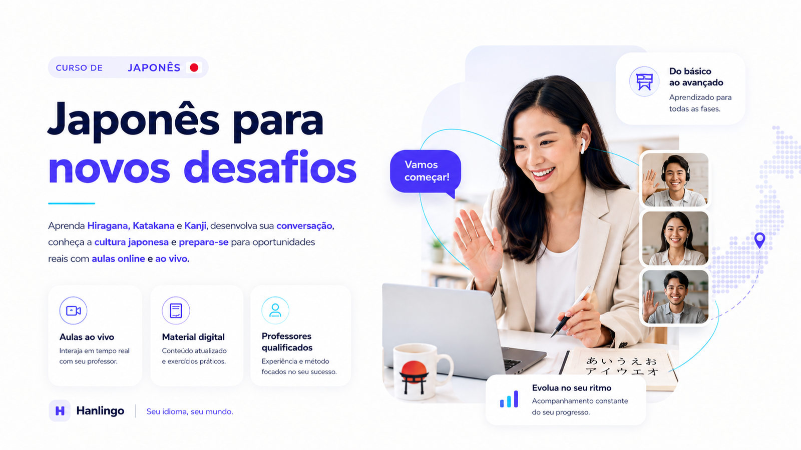 Banner promocional do curso de japonês da Hanlingo