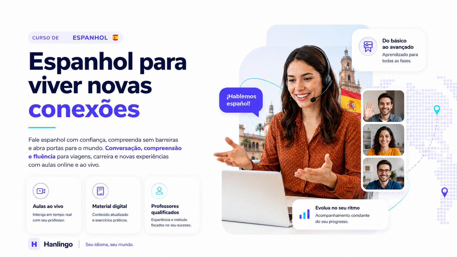 Banner promocional do curso de espanhol da Hanlingo